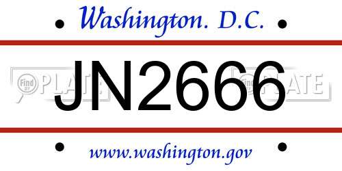JN2666 District Of Columbia License Plate