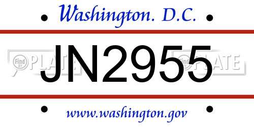 JN2955 District Of Columbia License Plate