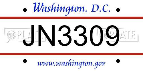 JN3309 District Of Columbia License Plate
