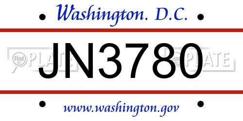 JN3780 District Of Columbia License Plate