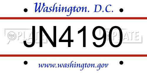 JN4190 District Of Columbia License Plate
