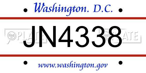 JN4338 District Of Columbia License Plate