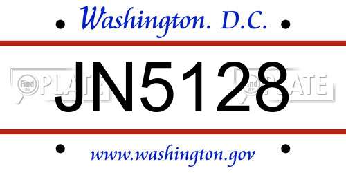 JN5128 District Of Columbia License Plate