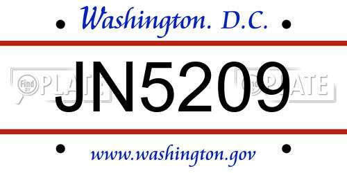 JN5209 District Of Columbia License Plate