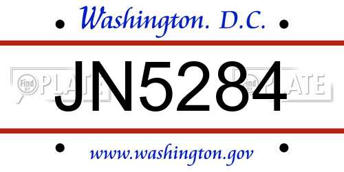 JN5284 District Of Columbia License Plate