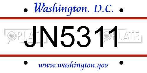 JN5311 District Of Columbia License Plate