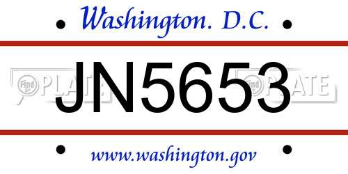 JN5653 District Of Columbia License Plate