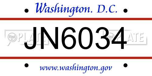 JN6034 District Of Columbia License Plate