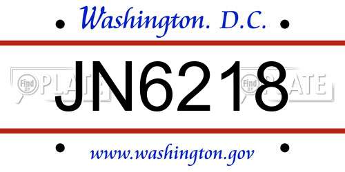 JN6218 District Of Columbia License Plate