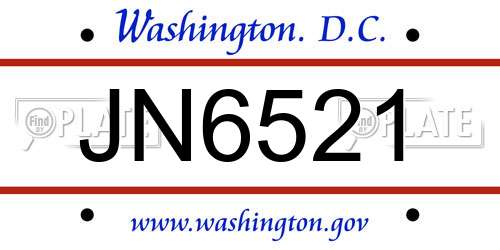JN6521 District Of Columbia License Plate
