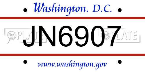 JN6907 District Of Columbia License Plate