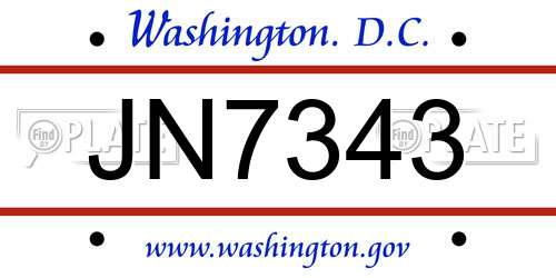 JN7343 District Of Columbia License Plate