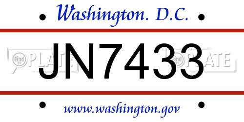 JN7433 District Of Columbia License Plate