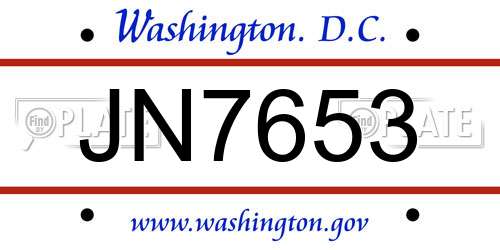 JN7653 District Of Columbia License Plate