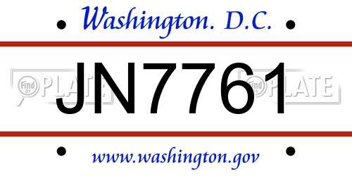 JN7761 District Of Columbia License Plate