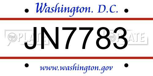 JN7783 District Of Columbia License Plate