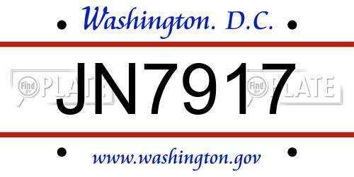 JN7917 District Of Columbia License Plate