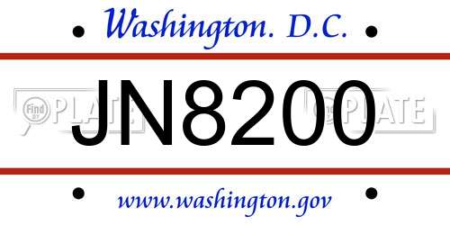 JN8200 District Of Columbia License Plate