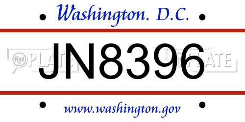 JN8396 District Of Columbia License Plate