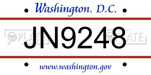 JN9248 District Of Columbia License Plate