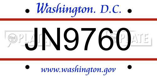 JN9760 District Of Columbia License Plate