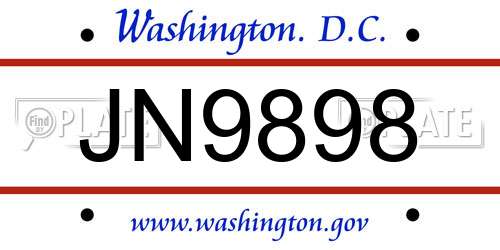 JN9898 District Of Columbia License Plate