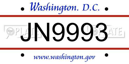JN9993 District Of Columbia License Plate
