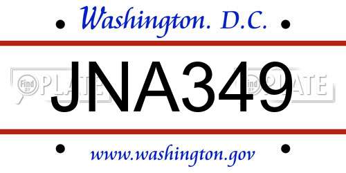 JNA349 District Of Columbia License Plate
