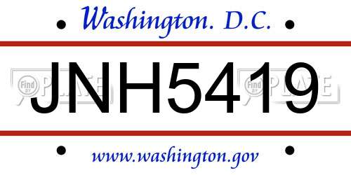 JNH5419 District Of Columbia License Plate