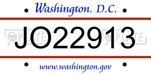 JO22913 District Of Columbia License Plate