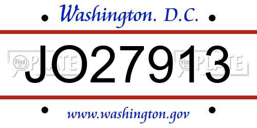 JO27913 District Of Columbia License Plate