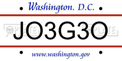 JO3G3O District Of Columbia License Plate
