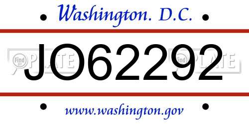 JO62292 District Of Columbia License Plate