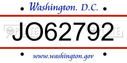 JO62792 District Of Columbia License Plate