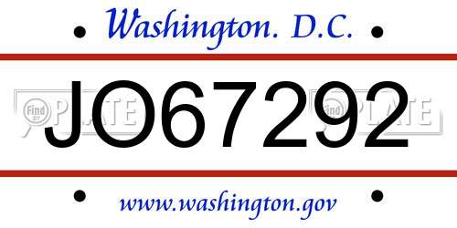 JO67292 District Of Columbia License Plate