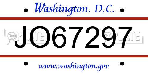 JO67297 District Of Columbia License Plate