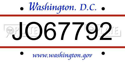 JO67792 District Of Columbia License Plate
