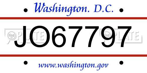 JO67797 District Of Columbia License Plate