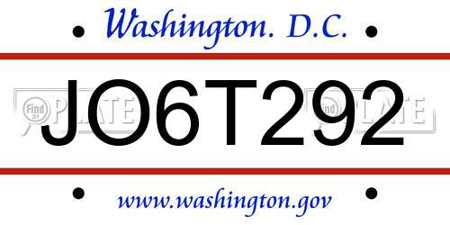 JO6T292 District Of Columbia License Plate