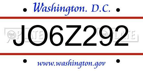 JO6Z292 District Of Columbia License Plate