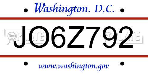 JO6Z792 District Of Columbia License Plate