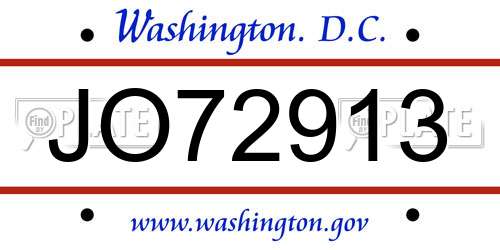 JO72913 District Of Columbia License Plate