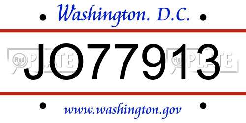 JO77913 District Of Columbia License Plate