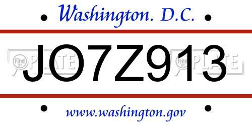 JO7Z913 District Of Columbia License Plate