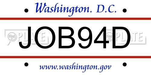 JOB94D District Of Columbia License Plate