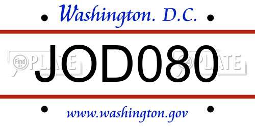 JOD080 District Of Columbia License Plate