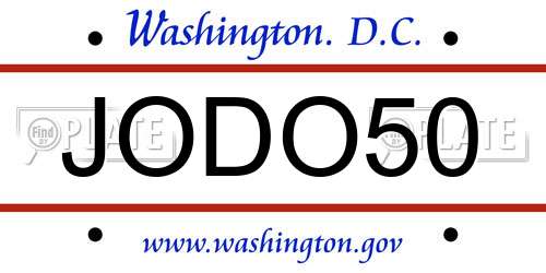 JODO50 District Of Columbia License Plate
