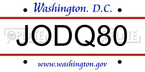JODQ80 District Of Columbia License Plate