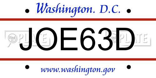JOE63D District Of Columbia License Plate