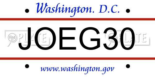 JOEG30 District Of Columbia License Plate